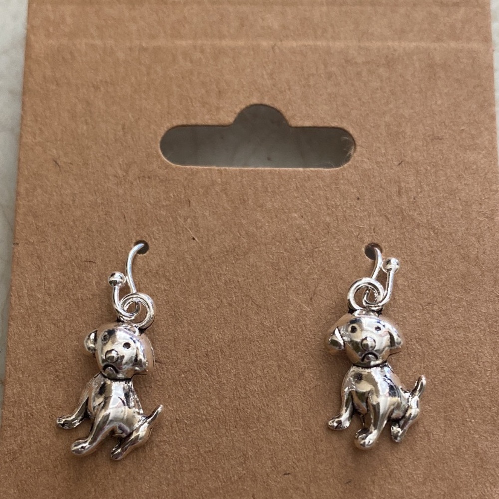 Silver puppy dog earrings